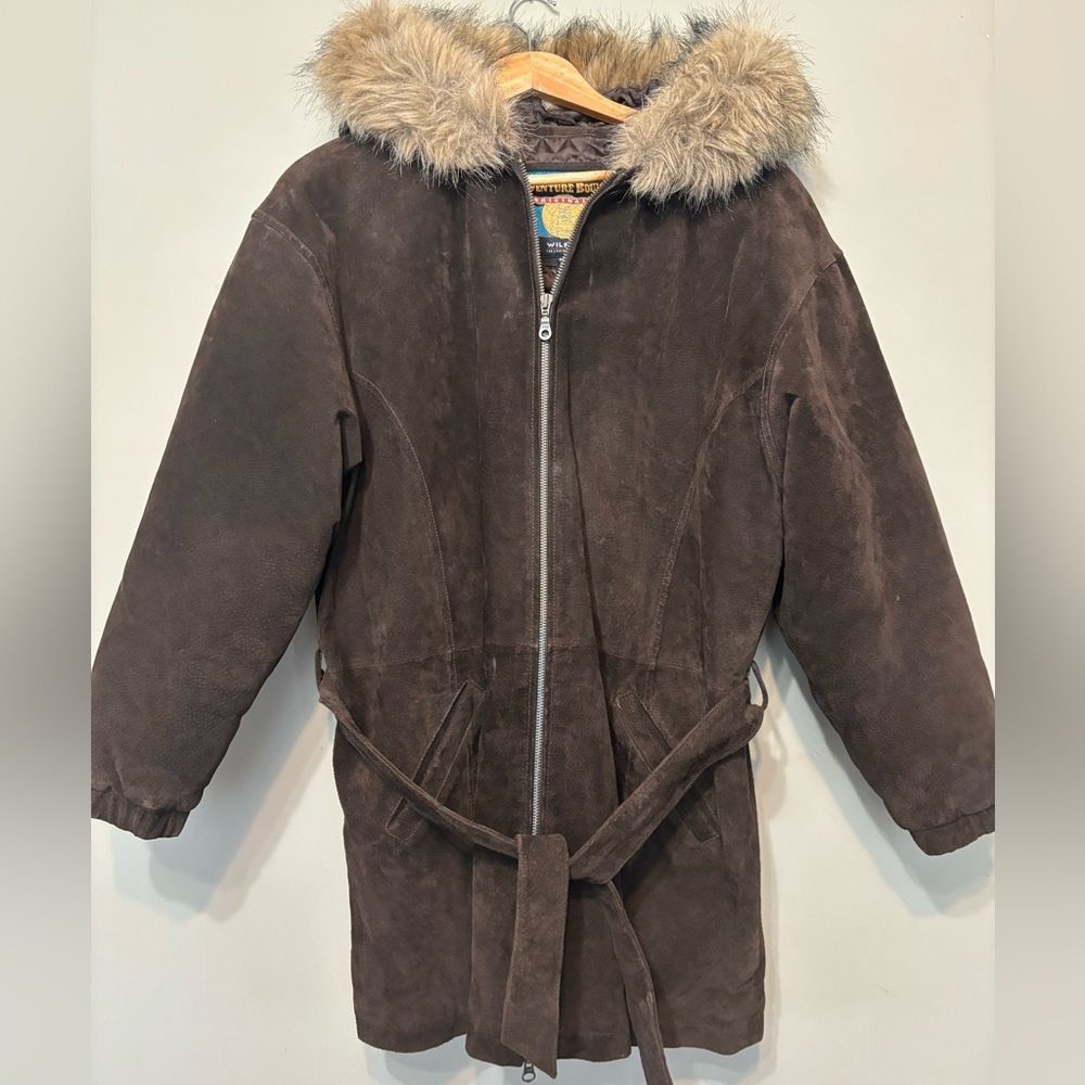 WILSONS LEATHER Vintage Suede Leather Hooded Parka Coat